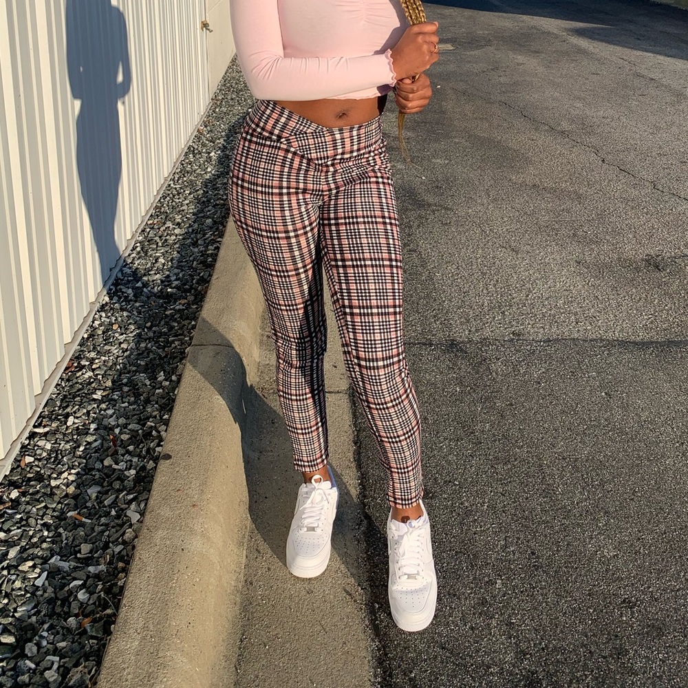 Plaid tight fit leggings
